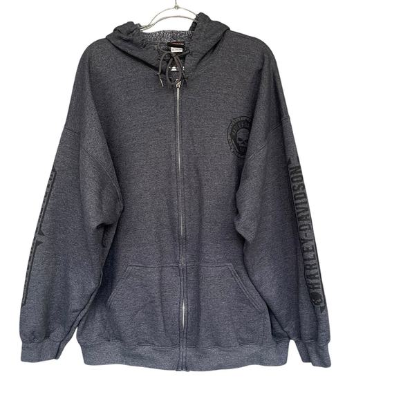 Harley Davidson Sweatshirt Mens 3X Full Zip Hoodie Biker Motorcycle Skull Logo - Picture 1 of 11